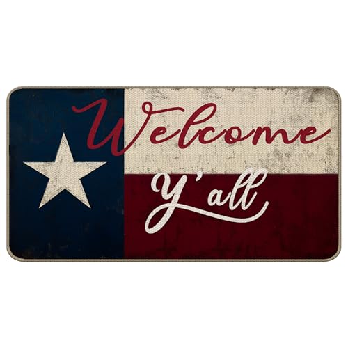TopXmai Fußmatte mit Texas-Flagge, Aufschrift "Welcome Y'all Decor", für Haustür, Inneneingang, rustikale Texas-Fußmatte für Veranda, Bauernhaus, Heimdekoration, 43,2 x 76,2 cm, DD-154 von TopXmai