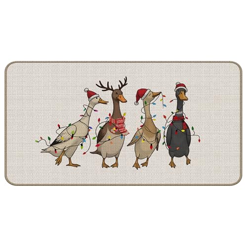TopXmai Fußmatte mit Weihnachtsente, Geschenke für Entenliebhaber, Weihnachtsmann, Rentier, Fußmatte, für drinnen und draußen, Eingang, Weihnachten, Urlaub, Willkommensmatten für Haustür, 43,2 x 76,2 von TopXmai