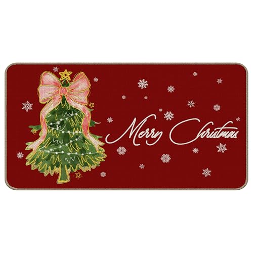 TopXmai Fußmatte mit rosa Schleife, Weihnachtsmotiv, für drinnen und draußen, Eingang, Winter-Schneeflocke, Willkommensmatten für Haustür, 43,2 x 76,2 cm von TopXmai