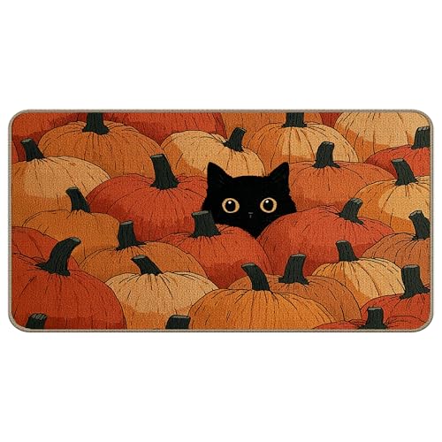 TopXmai Fußmatte mit schwarzer Katze, Kürbis, 43,2 x 76,2 cm, niedliche schwarze Katze, Kürbis, Outdoor-Matte für Haustür, Herbstdekoration, Fußmatte für drinnen und draußen TopXmai Fußmatte mit schwarzer Katze, Kürbis, 43,2 x 76,2 cm, niedliche schwarze Katze, Kürbis, Outdoor-Matte für Haustür, Herbstdekoration, Fußmatte für drinnen und draußen von TopXmai
