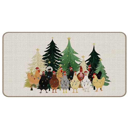 TopXmai Fußmatte mit weihnachtlichem Huhn, Bauernhaus, Weihnachtsbaum, Hahn und Hahn für drinnen und draußen, Eingang, rustikale Weihnachtsmatten für Haustür, 43,2 x 76,2 cm von TopXmai