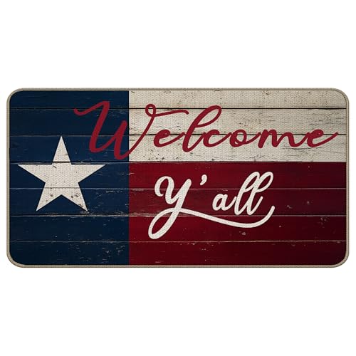 TopXmai Rustikale Fußmatte mit Texas-Flagge, Aufschrift "Welcome Y'all Welcome", für Haustür, Inneneingang, Vintage-Fußmatte für Bauernhaus, Veranda, Heimdekoration, 43,2 x 76,2 cm, DD-155 von TopXmai