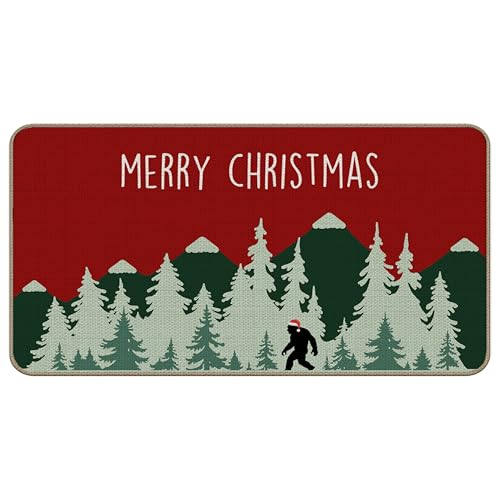 TopXmai Rustikale Weihnachts-Fußmatte, roter und grüner Weihnachtsbaum, Sasquatch-Fußmatte, für drinnen und draußen, Eingang, Eingang, Weihnachten, große Füße, Willkommensmatten für Haustür, 43,2 x von TopXmai