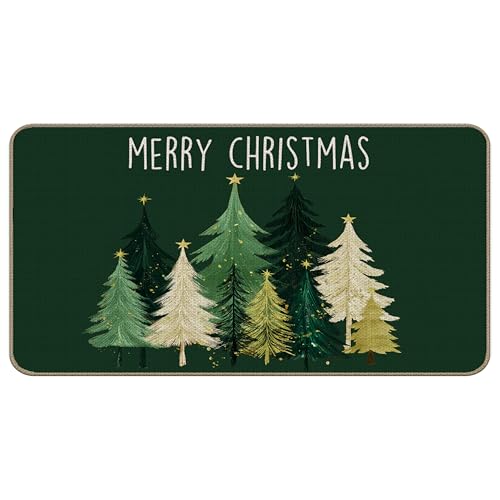 TopXmai Weihnachtsbaum-Fußmatte, Grün und Gold, Weihnachts-Fußmatte, für drinnen und draußen, Eingang, Weihnachten, Urlaub, Willkommensmatten für Haustür, 43,2 x 76,2 cm von TopXmai