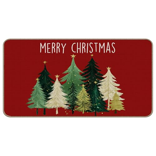 TopXmai Weihnachtsbaum-Fußmatte, rot, grün und gold, Weihnachts-Fußmatte, für drinnen und draußen, Eingang, Weihnachten, Urlaub, Willkommensmatten für Haustür, 43,2 x 76,2 cm von TopXmai
