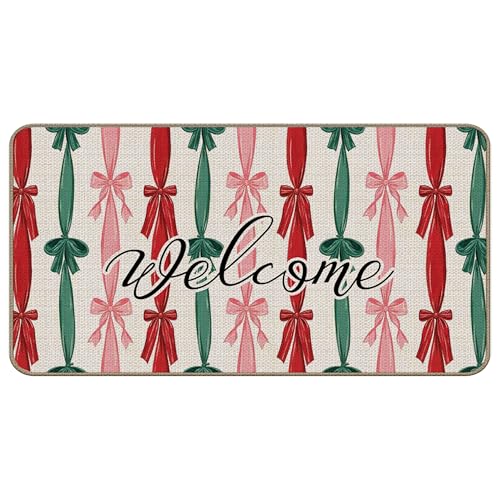 TopXmai Weihnachtsmatte mit Aufschrift "Coquette Preppy Christmas", für drinnen und draußen, Eingang, Eingang, Weihnachten, Urlaub, Fußmatten für Haustür, 43,2 x 76,2 cm von TopXmai