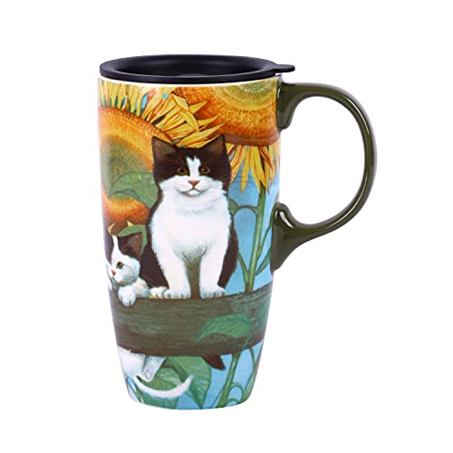 Kaffeetasse aus Porzellan, Latte Teetasse mit Deckel, 500 ml, Katze von Topadorn