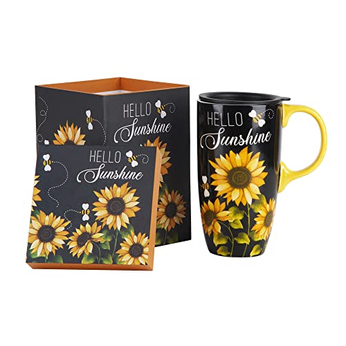 Topadorn Kaffeetasse aus Keramik, Porzellan, Latte-Teetasse mit Deckel, 482 ml, Sonnenblume, Muttertagstasse, Geschenk für Mama von Topadorn