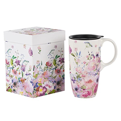 Topadorn Keramikbecher, Porzellan, Latte-Teetasse, Kaffeetasse, mit Geschenkbox, 500 ml, Pink Garden von Topadorn