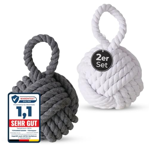 TOPANBIETER 999 2er Set Deko Türstopper Jute grau und weiß Türhalter Fenterpuffer Bodenstopper Tür Stopper (Jute grau/weiß) von TOPANBIETER 999