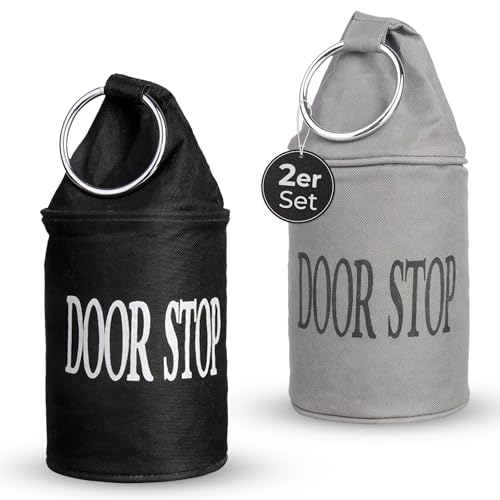 TOPANBIETER 999 Dekorativer Türstopper 2er Set mit Metallring - Türhalter Fensterpuffer - Bodenstopper Tür Stopper Türkeil (schwarz und grau) von TOPANBIETER 999