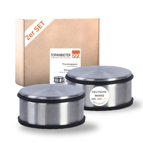 Topanbieter999 Edelstahl Türstopper Set Türstopper Türhalter Bodenstopper mit Gummiring, Ø 11,3 cm, Höhe 5,8 cm, schwere Ausführung, 1,123 kg je Stück ohne Bohren (2er Set Edelstahl) von TOPANBIETER 999