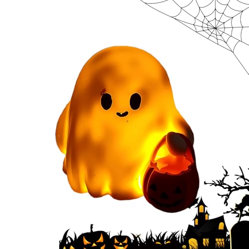 Kürbis Deko, 2025 New Halloween Deko Innen, mit LED Kerzen Geister Nachtlicht Leuchtende Ghost Ornament für Party Tischdeko (1pcs) von Topbashgo