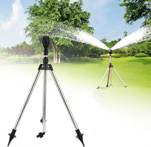 Rotating Tripod Sprinkler, Edelstahl Rotary Bewässerung Stativ Teleskop Unterstützung Sprinkler, Garten Rasensprenger 360 Grad Sprinkler für Hof, Garten, Rasen (Stativ + Düse) von Topbashgo