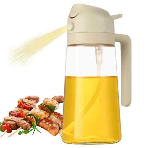 Topbashgo 2-in-1 Glass Oil Sprayer and Dispenser, öl Sprühflasche,Oil Sprayer Können Sprühflascheöl Glass ölsprüher Speiseöl ölspray/Gießen zum Kochen,Grillen,Backen,Heißluftfritteuse,Salat (Beige) von Topbashgo