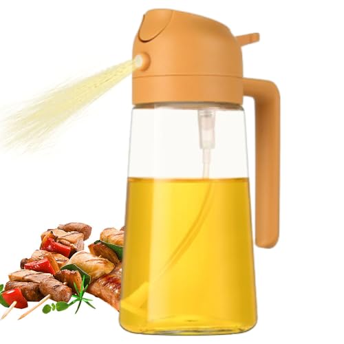 Topbashgo 2-in-1 Glass Oil Sprayer and Dispenser, öl Sprühflasche,Oil Sprayer Können Sprühflascheöl Glass ölsprüher Speiseöl ölspray/Gießen zum Kochen,Grillen,Backen,Heißluftfritteuse,Salat (Gelb) von Topbashgo