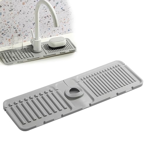 Topbashgo Abtropftablett-Matte, Wasserhahn-Spritzschutz Wasserhahn Abtropfmatte, Silikon Abtropfmatte Spüle, Spülbecken-Pad Geschirrtrockner-Pad für Küche Bad Spülbecken Zubehör (1, Grau) von Topbashgo