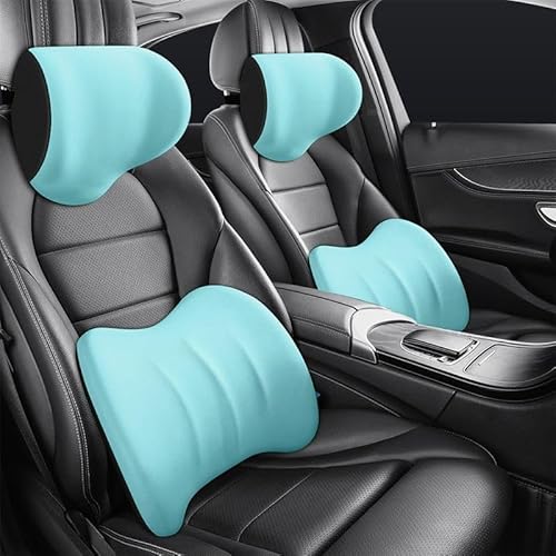 Topbashgo Ergonomische Kopfstütze und Lendenkissen für Autositze, Sitzkissen Nackenkissen Auto, Sitzerhöhung Aauto Erwachsene, 100% Memory Foam (blau) von Topbashgo