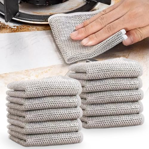 Topbashgo Mehrzweck-Geschirrspüllappen aus Draht für Nass und Trocken, Geschirrspüllappen aus Draht, Schrubbpads aus Metall mit Schwamm, Sauber für das Kochfeld in der Küche zu Hause (10pcs) von Topbashgo