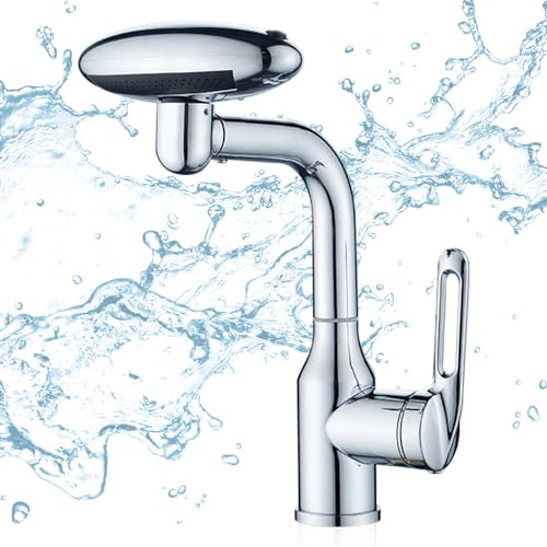 Universal Multi-Function Rotate Spray Faucet, Wasserhahn Bad, Badezimmerarmatur, komplett mit Werkzeugen und Installationszubehör, 4 Wasserabgabemodi (Silber) von Topbashgo