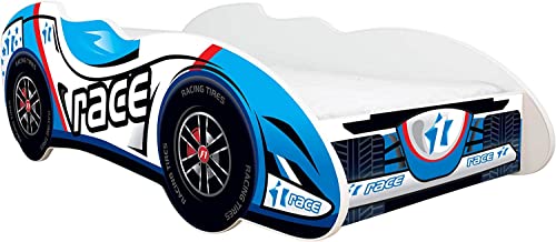 Topbeds Autobett, Auto-Bett, Kinderbett mit Rausfallschutz, Jugendbett, Babybett mit Lattenrost für Jungen & Mädchen, F1 (Race Car, 140x70 cm) von Topbeds