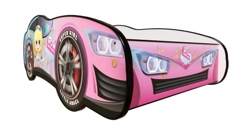 Topbeds Kinderbett Auto 140 x 70 cm Racing Car Girl - Blanca - Autobett, Kinder Bett - Holzbett Baby Kinder - Kinderbett Junge - Bett für Kleinkinder von Topbeds