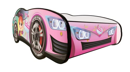 Topbeds Kinderbett Auto 140 x 70 cm Racing Car Girl - Rosa - Autobett, Kinder Bett - Holzbett Baby Kinder - Kinderbett Junge - Bett für Kleinkinder von Topbeds