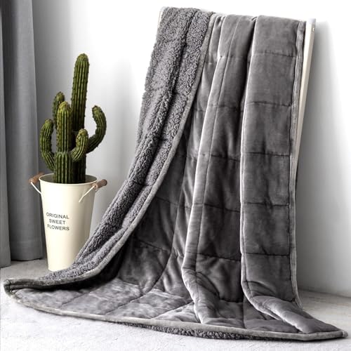 Topblan Gewichtsdecke für Erwachsene 6,8 kg, 120 x 180 cm, Sherpa-Fleece Gewichtsdecke in einheitlicher Farbe mit kuscheligem Fleece und flauschigem Sherpa für besseren Schlaf, Grau von Topblan