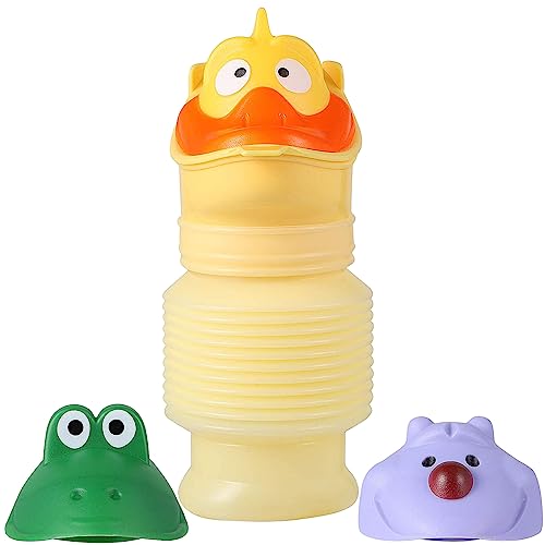 Topcloud Schrumpfbares Urinal, 420 ml, tragbar, mobile Toilette, Urinflasche mit zwei Cartoon-Köpfen, wiederverwendbar, Notfall-Urinal für Kinder, Camping, Auto, Reisen, Stau und Warteschlangen von Topcloud