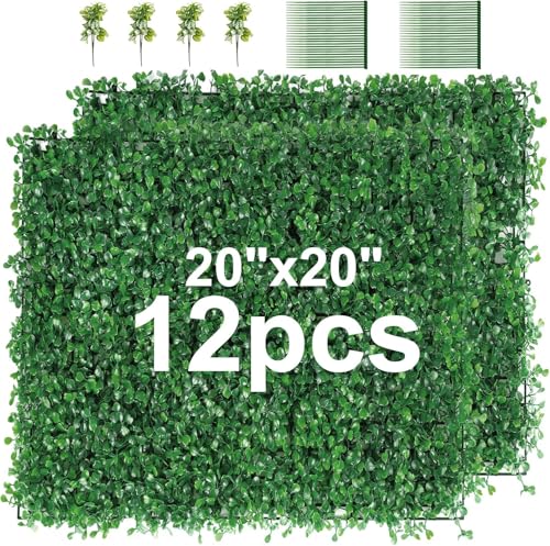 TOPDEEP 50X50 cm künstliche Buchsbaumplatten, 12 Stück Graswandpaneele, UV-geschützt, geeignet für Outdoor, Garten, Zaun, Hinterhof, Graswand-Hintergrund von Topdeep