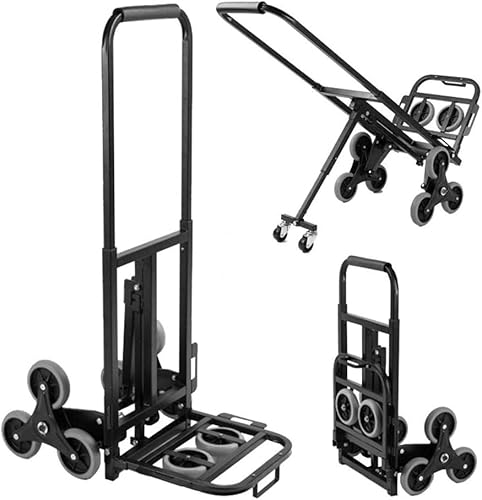 TOPDEEP Robuster Treppensteiger-Sackkarren, tragbarer, zusammenklappbarer Treppensteigerwagen, 170 kg Tragkraft, Handwagen, Gepäckwagen mit 6 Rädern und 2 Stützrädern, schwarz, mit 2 Lenkrollen TOPDEEP Robuster Treppensteiger-Sackkarren, tragbarer, zusammenklappbarer Treppensteigerwagen, 170 kg Tragkraft, Handwagen, Gepäckwagen mit 6 Rädern und 2 Stützrädern, schwarz, mit 2 Lenkrollen von Topdeep