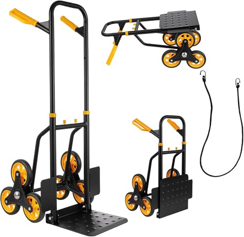 TOPDEEP Treppensteiger-Sackkarre, 2-in-1-Hochleistungs-Sackkarre mit 150 kg Tragkraft, Faltbarer Trolley mit 6 Rädern und Seil für Zuhause, Büro oder Einkauf von Topdeep