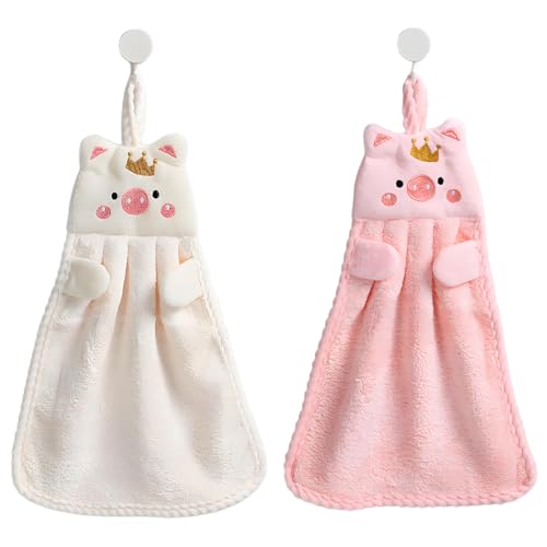 2er-Pack süße Handtücher für Badezimmer und Küche, saugfähiges Handtuch aus Korallenvlies mit Aufhängeschlaufe zum schnellen Trocknen, Weiß + Rosa 2er-Pack süße Handtücher für Badezimmer und Küche, saugfähiges Handtuch aus Korallenvlies mit Aufhängeschlaufe zum schnellen Trocknen, Weiß + Rosa von Topershow
