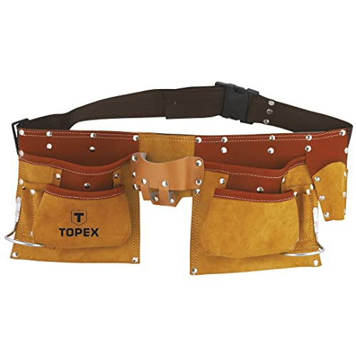 TOPEX-Montagegürtel, 11 robuste Taschen, Werkzeuggürtel aus Leder, verstellbarer Umfang 94-120 cm, Hammerhalter von TOPEX