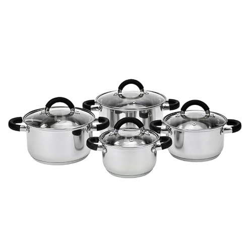 TOPFANN Topfset NICO aus Edelstahl, Kochgeschirr Induktion-Kochtopf-Set, Töpfe mit Glasdeckel, 8-teilig, Töpfe Set Geeignet für alle Herdarten, Nudeltopf Suppentopf Pastatopf, Unbeschichtet von Topfann