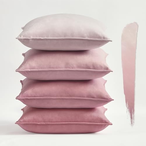 Topfinel Kissenbezug, Einfarbig, 40x40 cm rosa 4er Set Samt Kissenbezüge Kissenhülle Dekokissenbezug sofakissen dekokissen deko für Sofa Schlafzimmer Wohnzimmer Balkon Kinder flauschig Farbverlauf von Topfinel