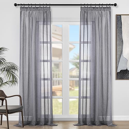 Topfinel 1 Stücke Gardinen Grau Wohnzimmer Kräuselband für SchienensystemVorhänge Halbtransparent Voile Vorhange Hell Vorhang Gardine 300x290cm von Topfinel