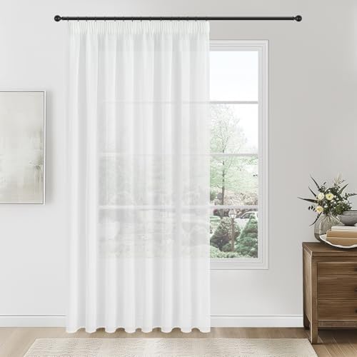 Topfinel 1 Stücke Gardinen Weiß Kräuselband Wohnzimmer für SchienensystemVorhänge Halbtransparent Voile Vorhange Hell Vorhang Gardine 200x260cm von Topfinel