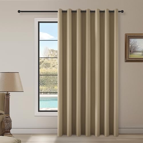 Topfinel 100% Verdunklungs Vorhänge Leinen Gardinen Blickdicht 1er Set Gardinen mit Ösen vorhänge Wohnzimmer Schlafzimmer Taupe 300x280 cm von Topfinel