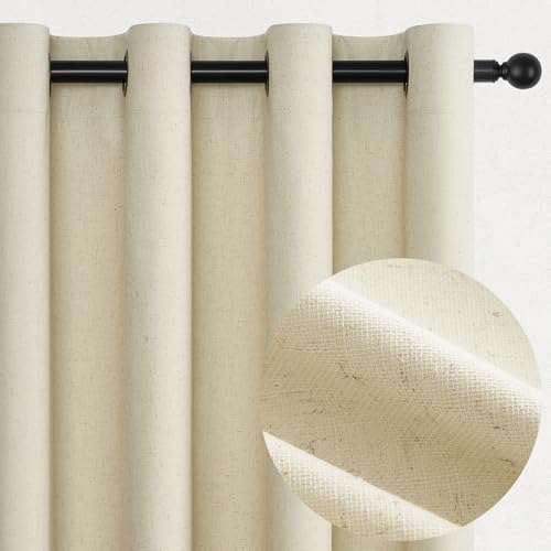 Topfinel 100% Verdunklungs Vorhänge Leinen Gardinen Blickdicht 2er Set Gardinen mit Ösen vorhänge Wohnzimmer Schlafzimmer Beige 140x240 cm von Topfinel