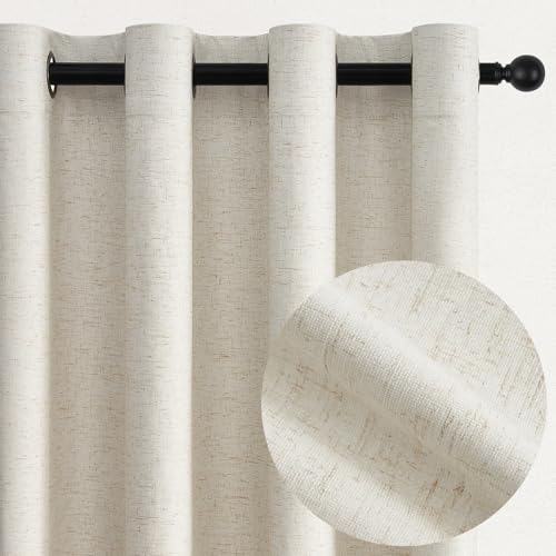 Topfinel 100% Verdunklungs Vorhänge Leinen Gardinen Blickdicht 2er Set Gardinen mit Ösen vorhänge Wohnzimmer Schlafzimmer Cream 140x225 cm von Topfinel