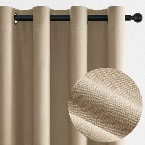 Topfinel 100% Verdunklungs Vorhänge Leinen Gardinen Blickdicht 2er Set Gardinen mit Ösen vorhänge Wohnzimmer Schlafzimmer Taupe 140x225 cm von Topfinel