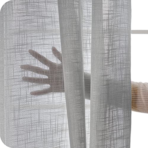 Topfinel 2 Stücke Leinen Gardinen mit Ösen Voile Vorhang Halbtransparent Gardinen Wohnzimmer Modern Vorhänge Leinen 140x160cm Grau von Topfinel