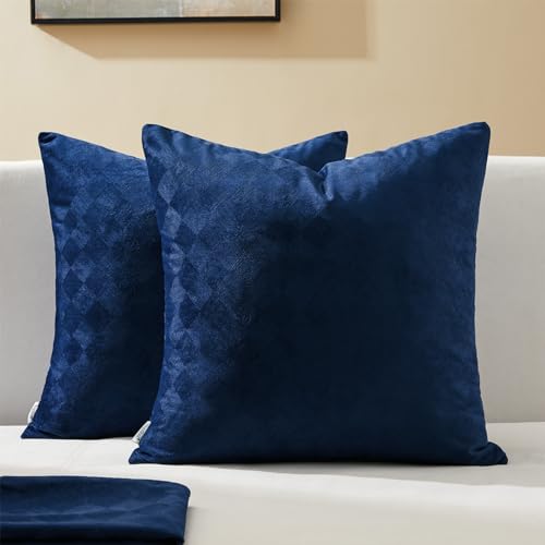 Topfinel 2er Set 45x45 cm Kissenbezug Navy 2er Set Samt Kariert Muster dekorative Kissenbezüge Kissenhülle für Sofak Kissen Couchkissen Winter Herbst Wohnzimmer Büro Schlafzimmer Bett von Topfinel