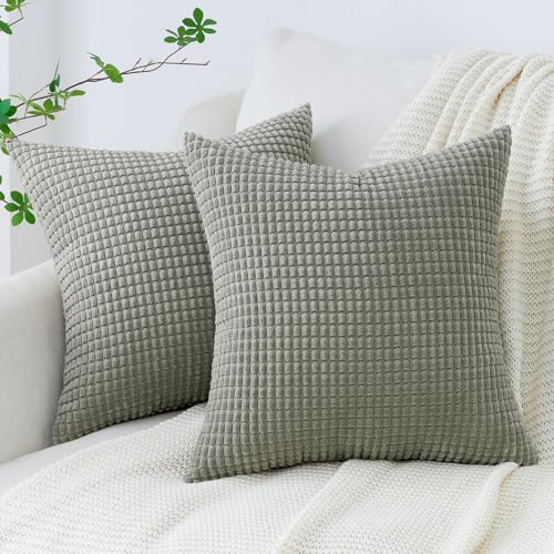 Topfinel 2er Set Kissenbezug 45x45 grau Kordsamt Maiskorn Muster Kissenbezüge Kissenhülle Dekokissen Sofakissen Couchkissen Dekokissen Zierkissenbezug Deko Kissenhüllen Wohnzimmer Schlafzimmer von Topfinel