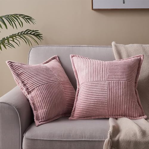 Topfinel 2er Set Kissenbezug 45x45 rosa Kordsamt Kissenbezüge Kissenhülle Dekokissenbezug Dekokissen Sofakissen deko für Sofa Schlafzimmer Wohnzimmer Bett Winter von Topfinel