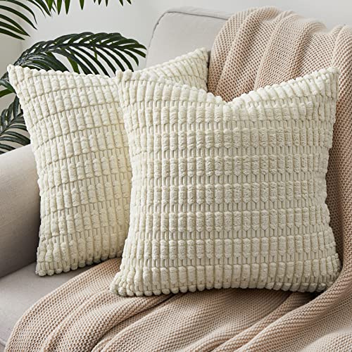 Topfinel 2er Set Kissenbezug 50x50 Creme Kordsamt Kissenbezüge Kissenhülle Modern Kissen bezug Sofakissen Couchkissen Dekokissen Zierkissenbezug Deko Kissenhüllen Wohnzimmer Bett von Topfinel