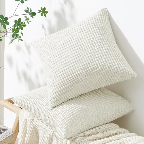 Topfinel 2er Set Kissenbezug 60x60 Creme Kordsamt Maiskorn Muster Kissenbezüge Kissenhülle Dekokissen Sofakissen Couchkissen Deko Kissenhüllen Wohnzimmer von Topfinel