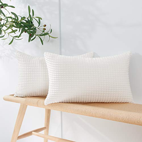 Topfinel Cord-Kissenbezug, 2er-Set, weich, luxuriös, 30 cm x 50 cm, quadratisch, großes Mais, dekorative Kissenbezüge für Wohnzimmer, Sofa, Schlafzimmer, 30 x 50 cm, cremefarben mit unsichtbarem Reißverschluss von Topfinel