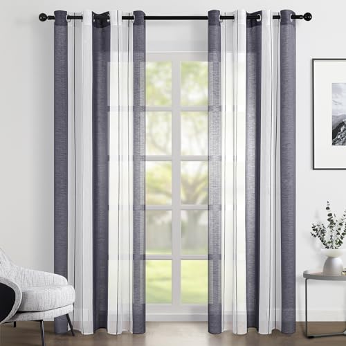 Topfinel Vorhänge mit Ösen Stores Gardinen Weiß-Grau Streifen Vorhang Halbtransparent kurz Ösenvorhang 140x225 cm Dekorieren Moderner Wohnzimmer von Topfinel